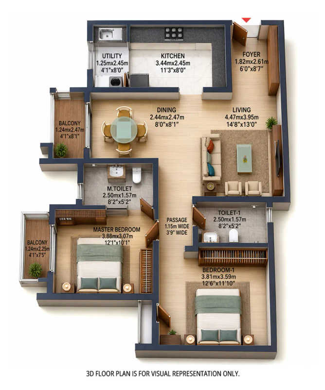 Brigade Lakecrest Battarahalli - Floor plan 2 BHK 1315 Sq.ft