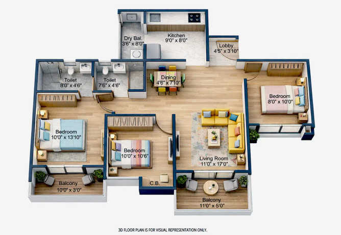 Kohinoor Viva City Dhanori - Floor plan 3 BHK 779 Sq.ft