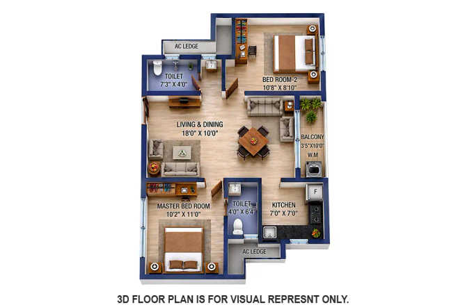 Urbanrise The World Of Joy Siruseri - Floor plan 2 BHK 911 Sq.ft