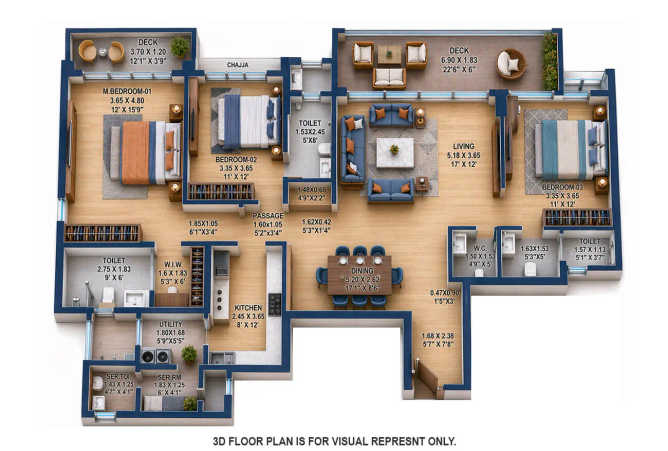 Nahar Chandi Valley Powai - Floor plan 3 BHK 1557 Sq.ft
