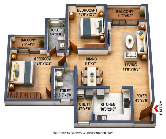 Sattva Songbird Budigere Cross - Floor plan 2 BHK 1340 Sq.ft