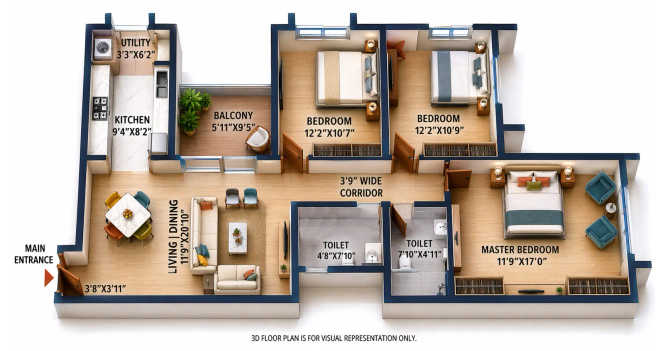 Concorde Neo Thanisandra - Floor plan 3 BHK 1481 Sq.ft