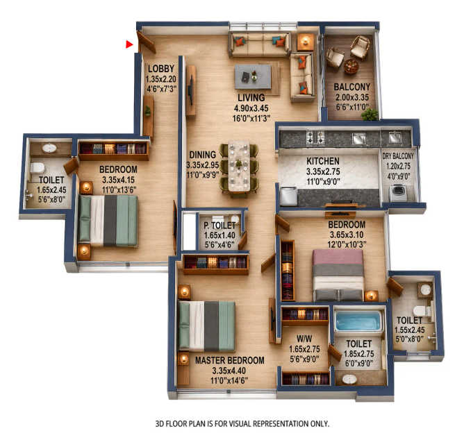 Venkatesh Laurel Shivajinagar - Floor plan 3 BHK 1296 Sq.ft
