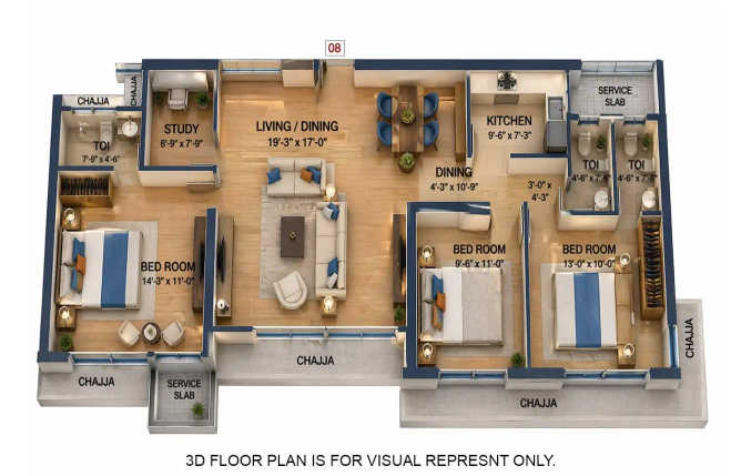 Ruparel Vivanza Byculla - Floor plan 3 BHK 1072 Sq.ft