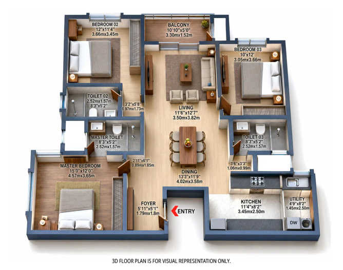 Brigade Eternia Yelahanka - Floor plan 3 BHK 1684 Sq.ft