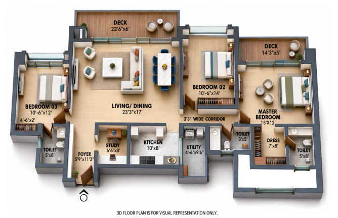 Lodha Azur Hulimavu - Floor plan 3.5 BHK 2436 Sq.ft