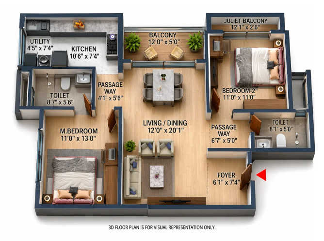 Sattva City Doddajala - Floor plan 2 BHK 1352 Sq.ft