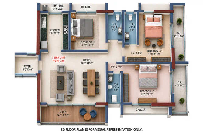 Sai World Pyramid Nerul - Floor plan 3 BHK 1230 Sq.ft