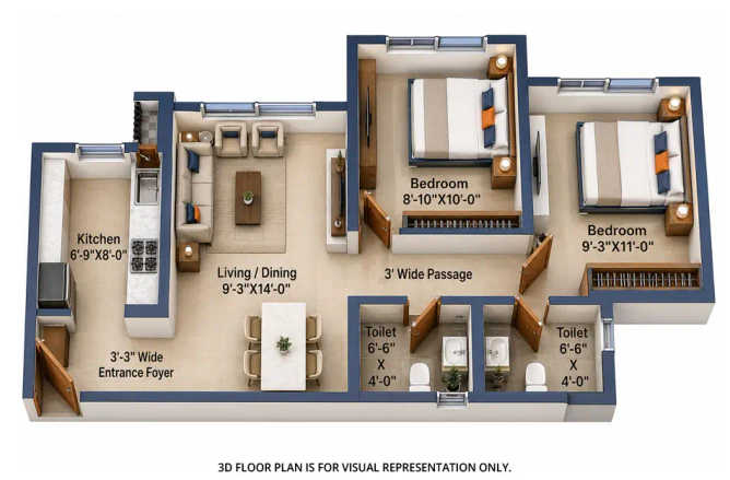 Sunteck Forest World Vasind - Floor plan 2 BHK 505 Sq.ft