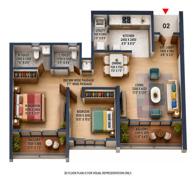 Goyal My Home Sanctuary Mamurdi - Floor plan 2 BHK 704 Sq.ft