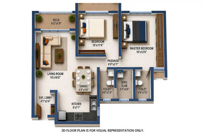 Aurum Q Islands Ghansoli - Floor plan 2 BHK 715 Sq.ft