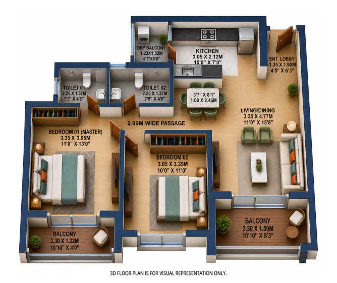 Godrej Park World Hinjewadi - Floor plan 2 BHK 842 Sq.ft