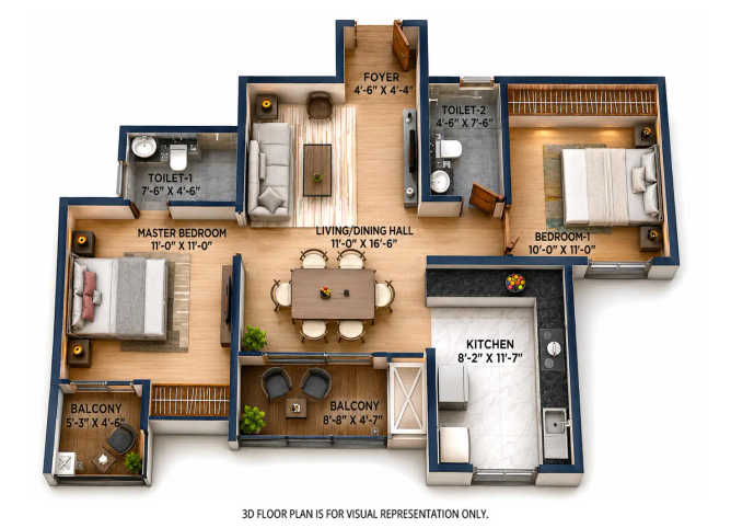 Provident Botanico Whitefield - Floor plan 2 BHK 1059 Sq.ft