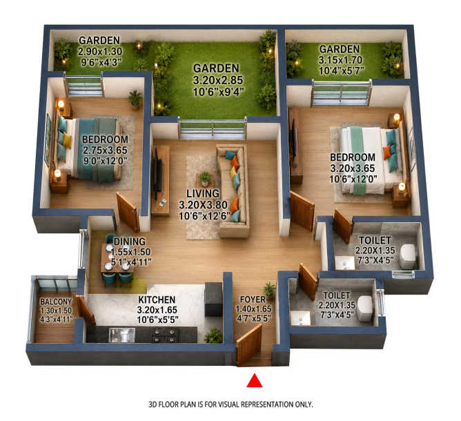 Rohan Ipsita Hinjewadi - Floor plan 2 BHK 795 Sq.ft
