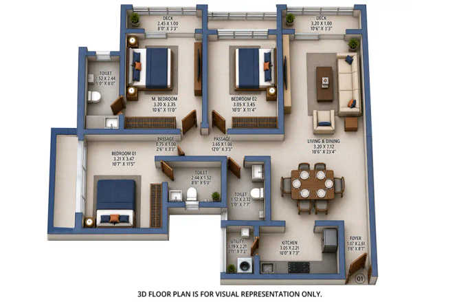 Godrej City Panvel - Floor plan 3 BHK 955 Sq.ft