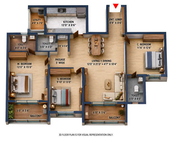 TVS Emerald Auralis Sathanur - Floor plan 3 BHK 1793 Sq.ft