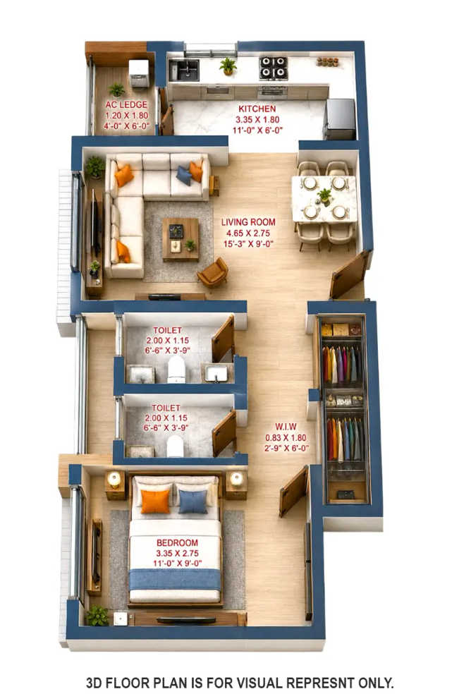 Suraj Eterna Mahim - Floor plan 1 BHK 427 Sq.ft