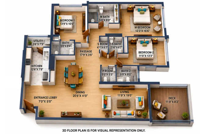 Rustomjee Crescent Bandra - Floor plan 3 BHK 1651 Sq.ft