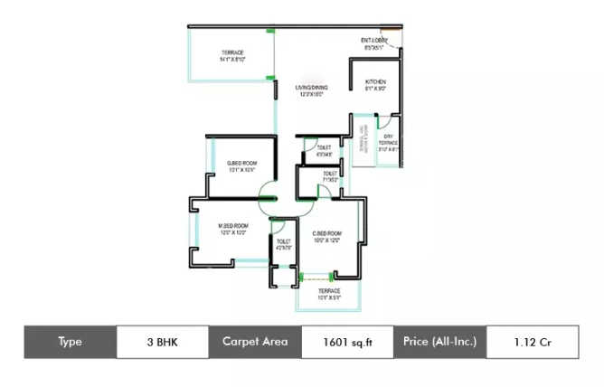 Majestique Navkaar Kondhwa - Floor plan 3 BHK 1601 Sq.ft