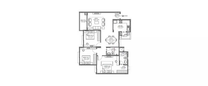 Godrej Life Plus Kanakapura - Floor plan 3 BHK 1055 Sq.ft
