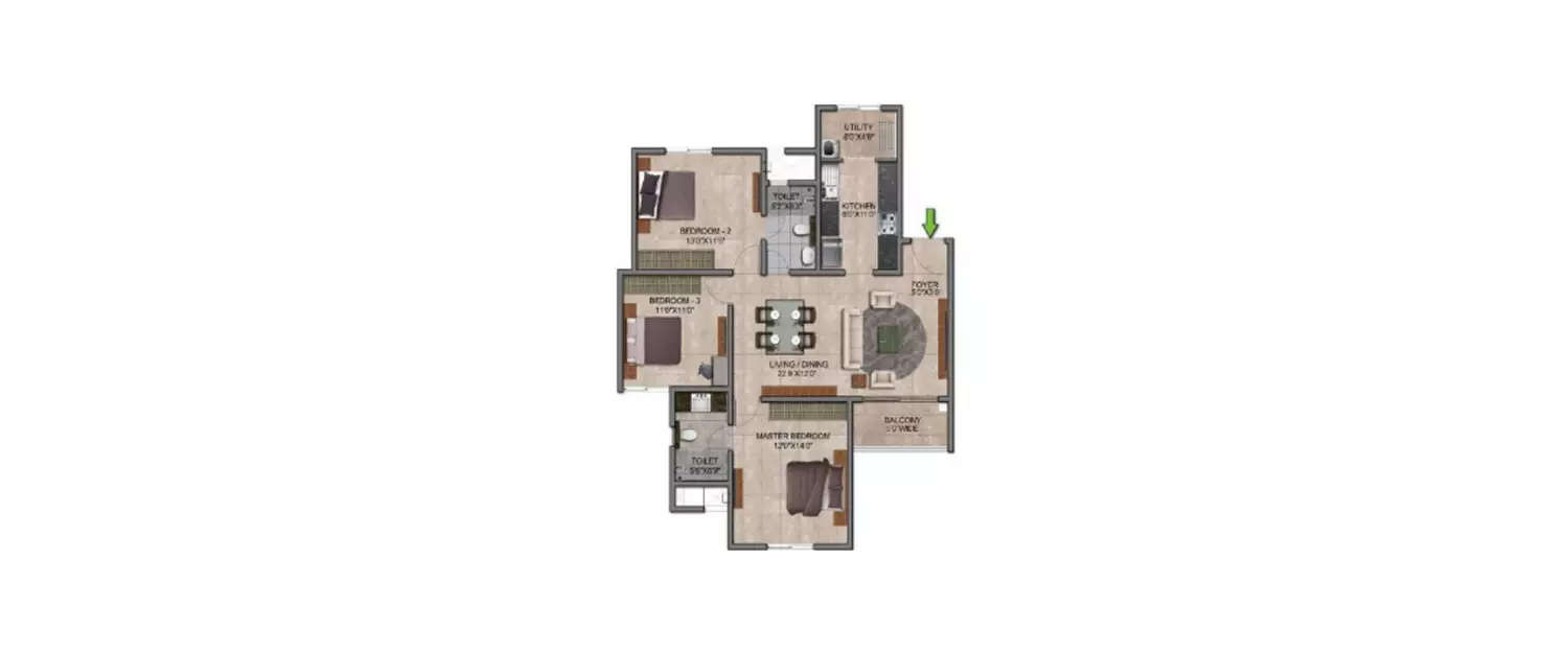 Floor plan for 3 BHK