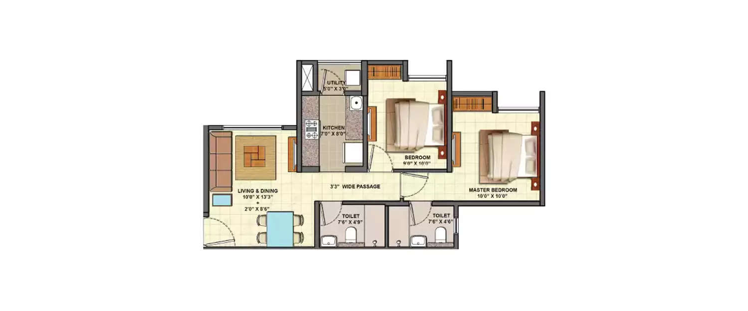 Floor plan for 2 BHK
