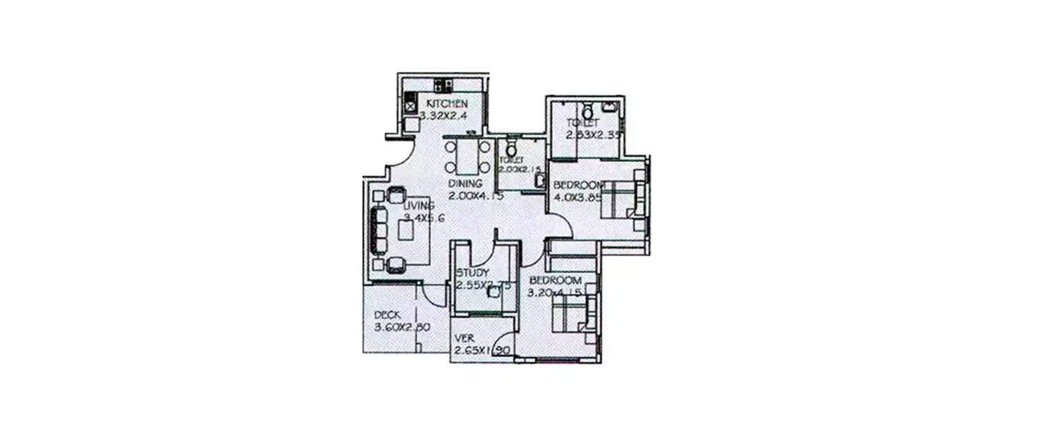 Floor plan for 2.5 BHK