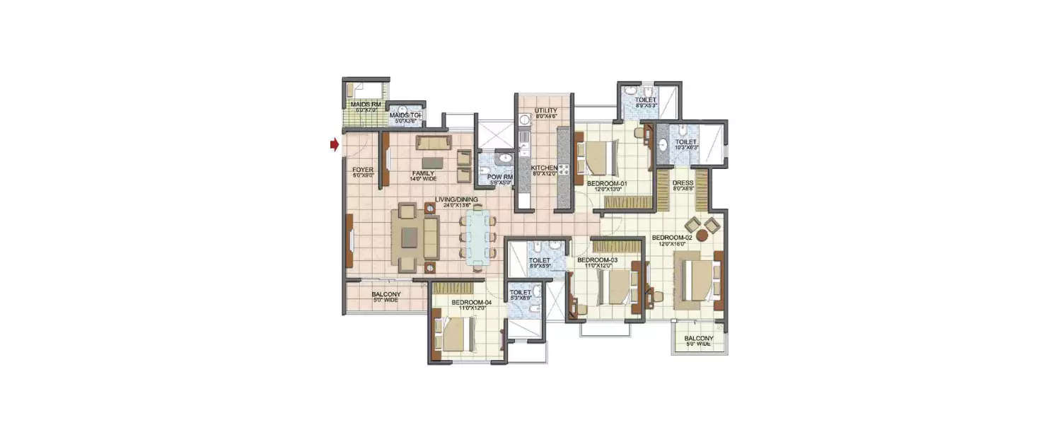 Floor plan for 4 BHK