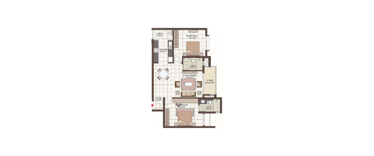 Floor plan for 2 BHK