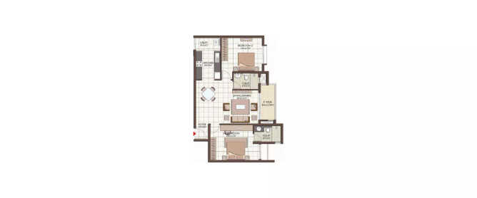 Prestige Kew Gardens Bellandur - Floor plan 2 BHK 844 Sq.ft