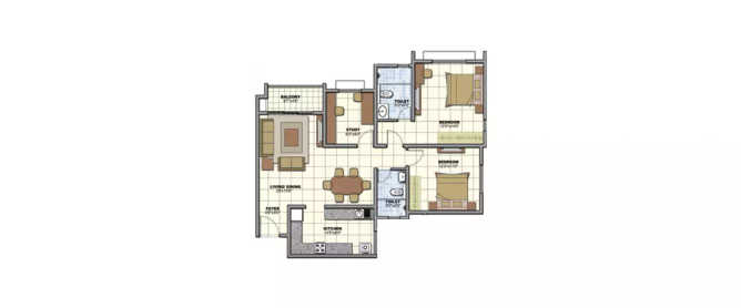 Prestige Sunrise Park Electronic City - Floor plan 2.5 BHK 972 Sq.ft
