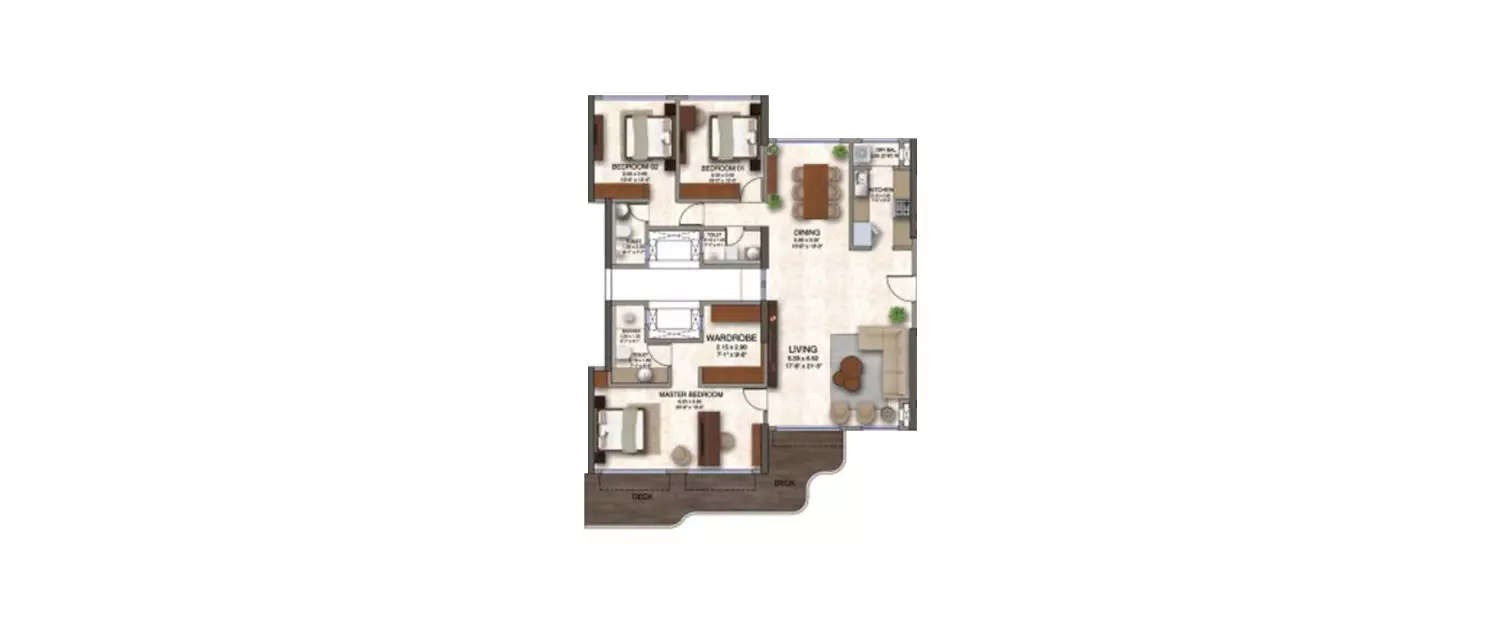 Floor plan for 3 BHK