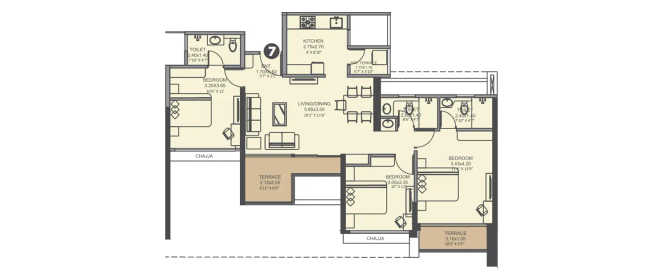 VTP Aethereus Mahalunge - Floor plan 3 BHK 797 Sq.ft