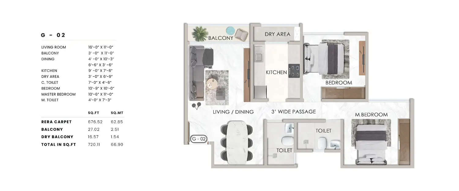 Floor plan for 2 BHK