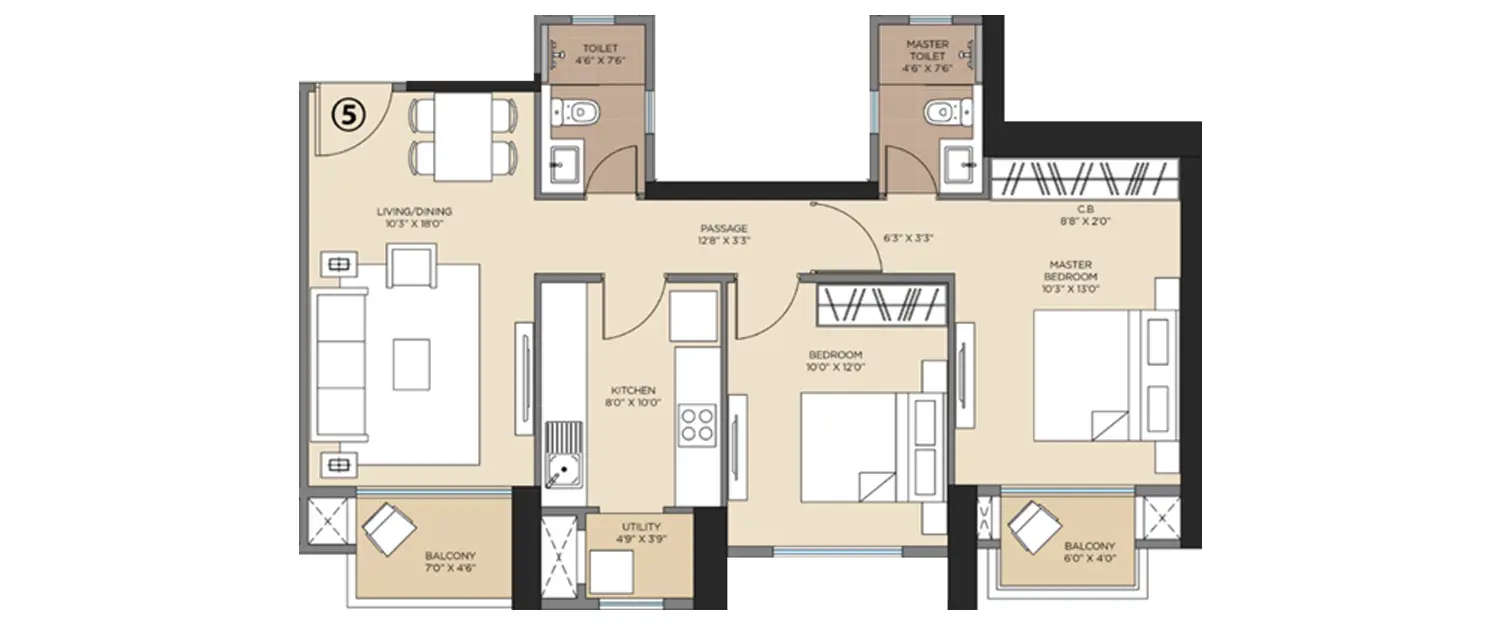 Floor plan for 2 BHK