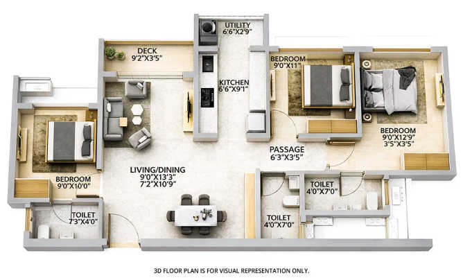 Runwal Manhattan Kanjurmarg - Floor plan 3 BHK 804 Sq.ft