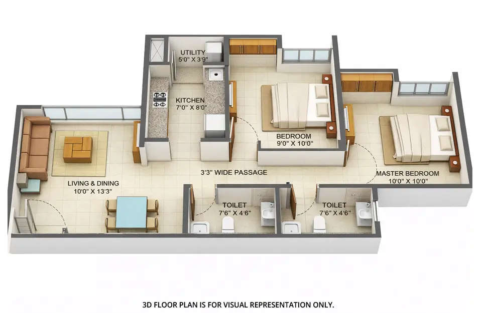 Floor plan for 2 BHK