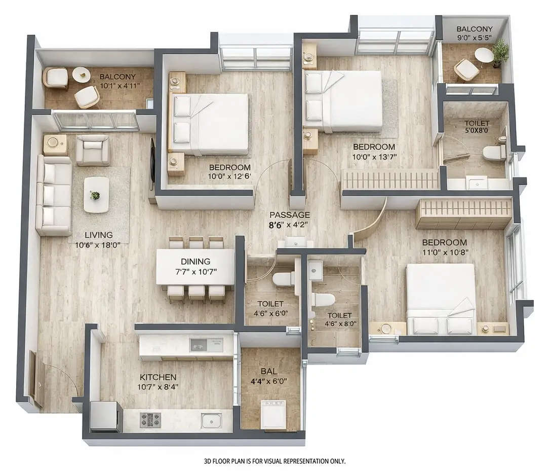 Floor plan for 3 BHK