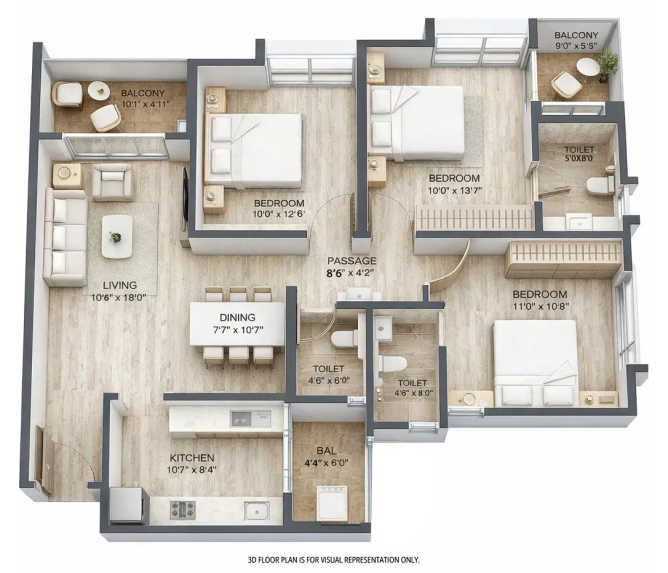 Pride World City Charholi - Floor plan 3 BHK 1056 Sq.ft