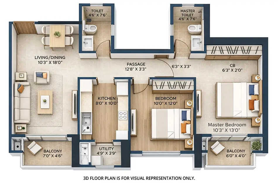 Hiranandani Fortune City Panvel - Floor plan 2 BHK 776 Sq.ft