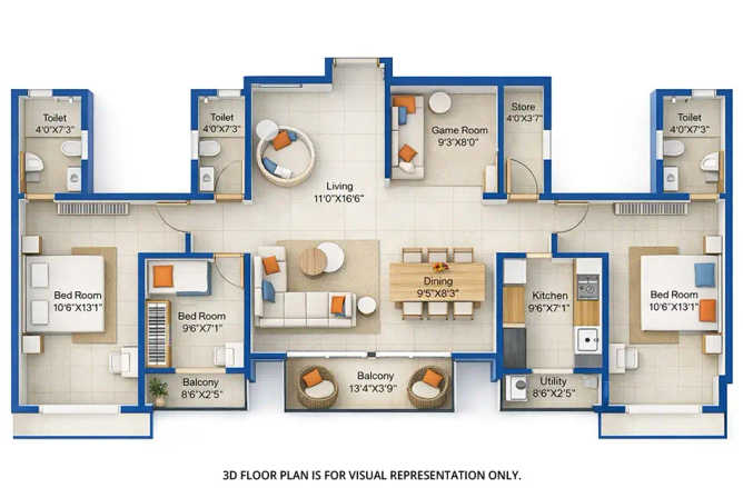 Marathon Nexzone Panvel - Floor plan 3.5 BHK 1076 Sq.ft