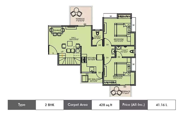 Floor plan for 2 BHK