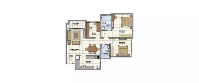 Prestige Sunrise Park Electronic City - Floor plan 2.5 BHK 973 Sq.ft