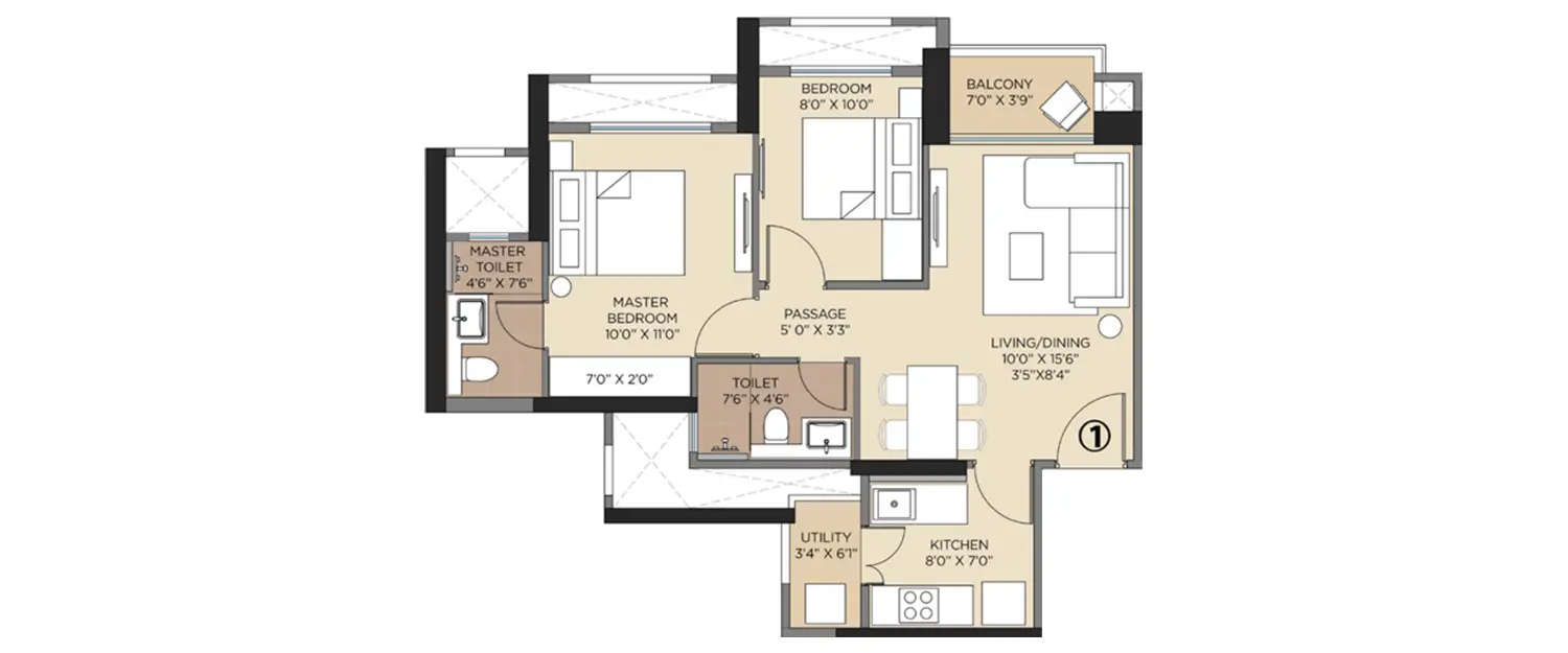 Floor plan for 2 BHK