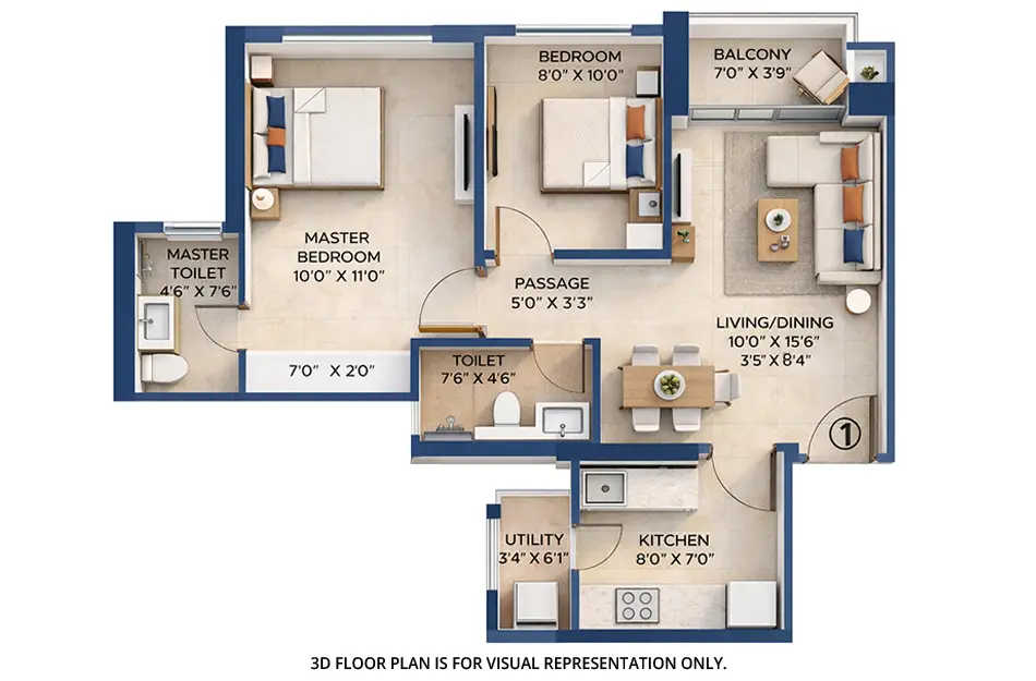 Hiranandani Fortune City Panvel - Floor plan 2 BHK 612 Sq.ft