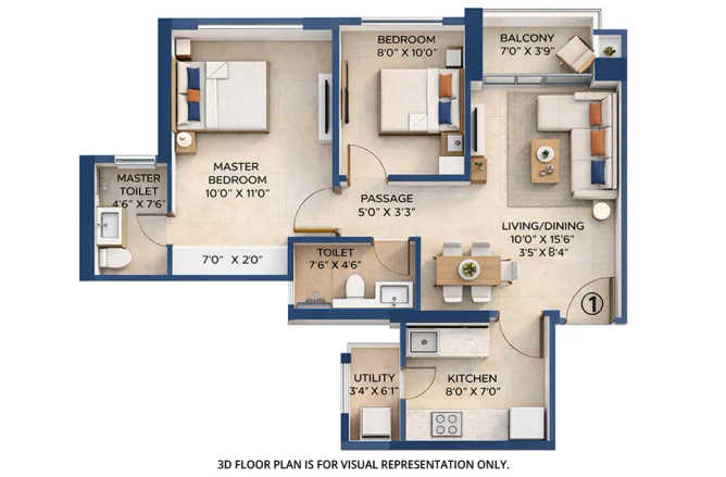Hiranandani Fortune City Panvel - Floor plan 2 BHK 612 Sq.ft