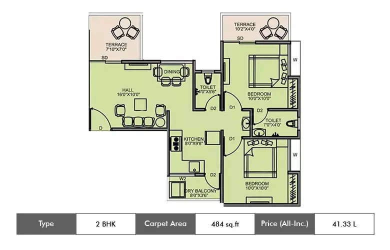 Floor plan for 2 BHK