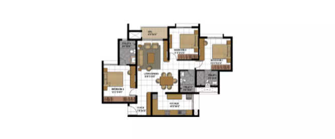 Prestige Bagamane Temple Bells Uttarahalli - Floor plan 3 BHK 1133 Sq.ft