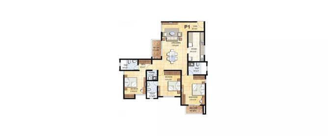Prestige Falcon City Kanakapura - Floor plan 3 BHK 1262 Sq.ft