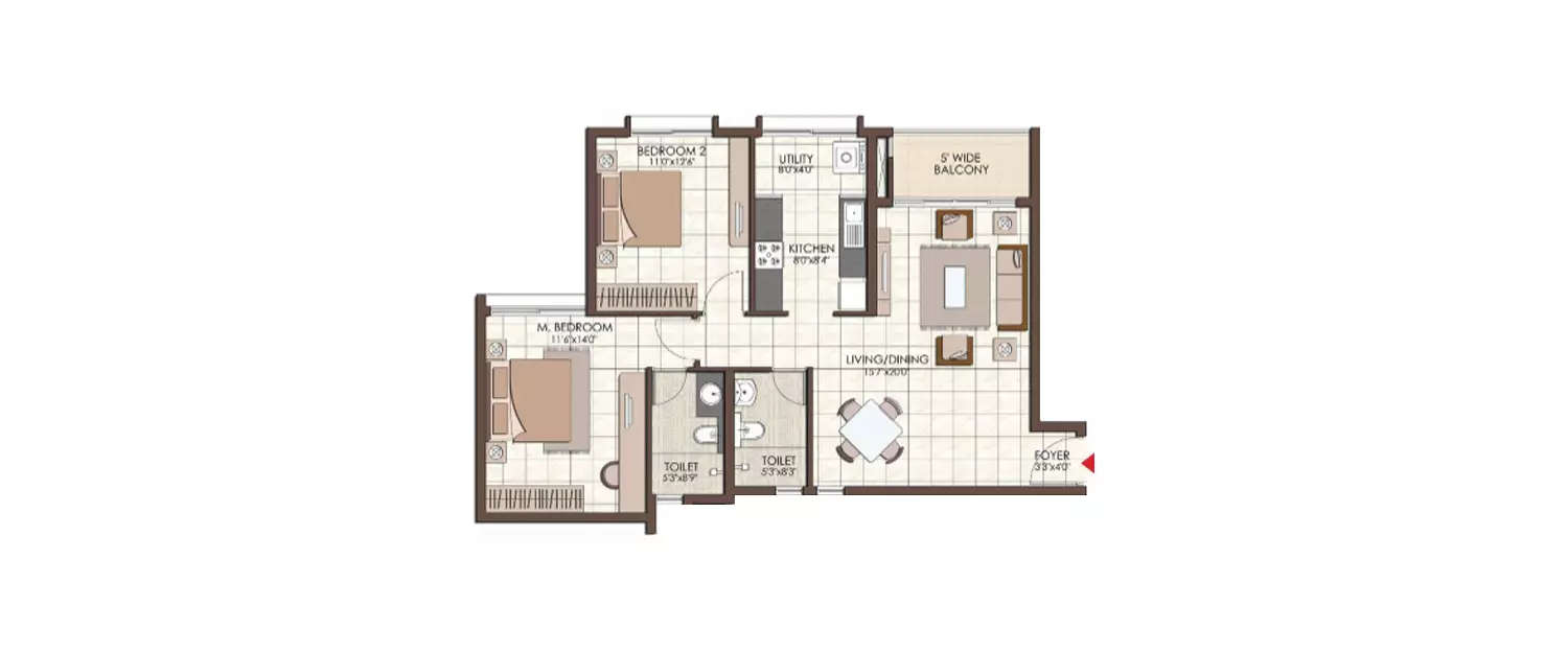 Floor plan for 2 BHK